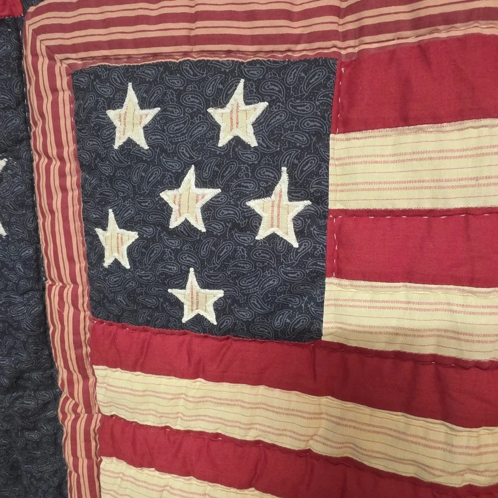 Americana Patriotic Stars and Stripes Quilted Wall Hanging Navy Red Cream 59x45